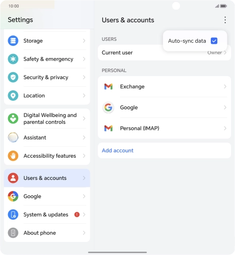 Press Auto-sync data to turn the function on or off. Press Auto-sync data to turn the function on or off.