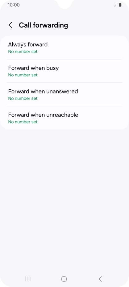 Press the required divert type. Press the required divert type.
