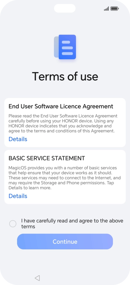 Press the field to accept the licence agreement. Press the field to accept the licence agreement.