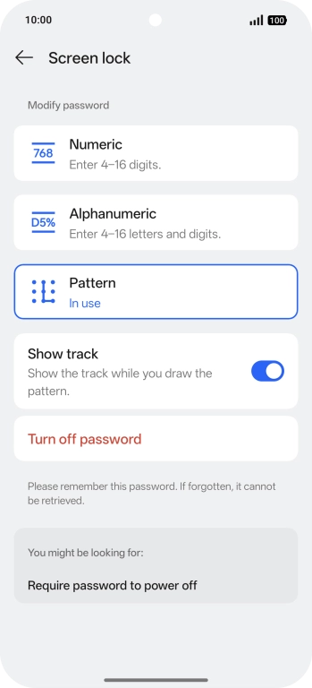 Press Turn off password. Press Turn off password.