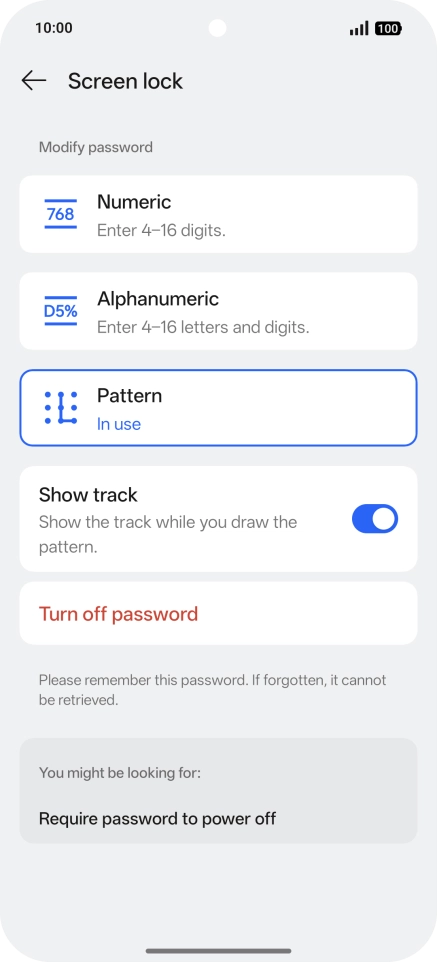 Press Turn off password. Press Turn off password.
