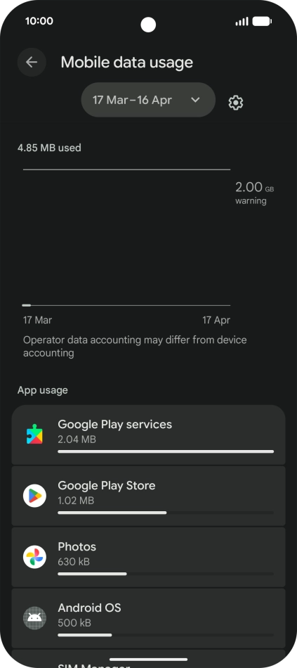 The data usage for each application is displayed below the name of the application. The data usage for each application is displayed below the name of the application.