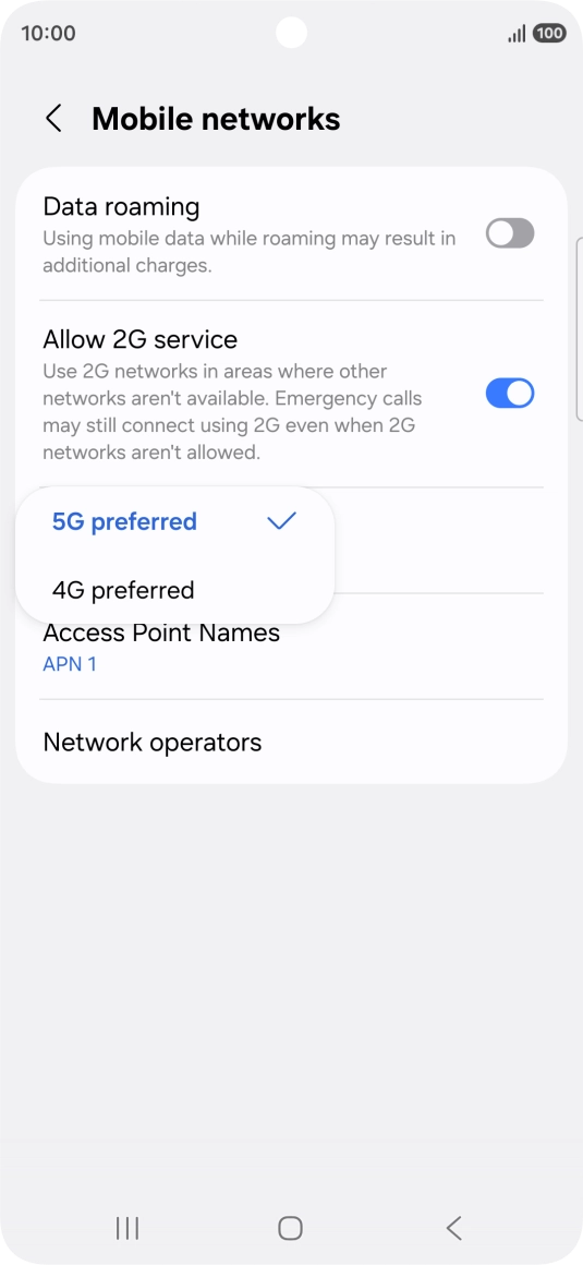 Press the required network mode. Press the required network mode.