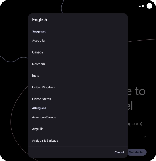 Press the required country or area. Press the required country or area.