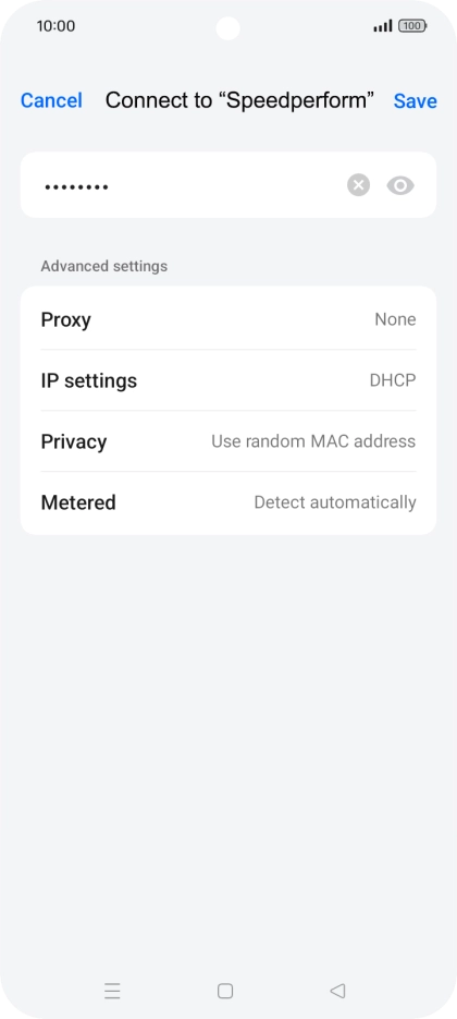 Key in the password for the Wi-Fi network and press Save. Key in the password for the Wi-Fi network and press Save.