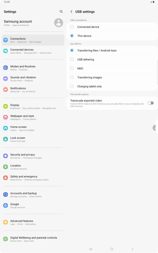 Press Transferring files / Android Auto. Press Transferring files / Android Auto.