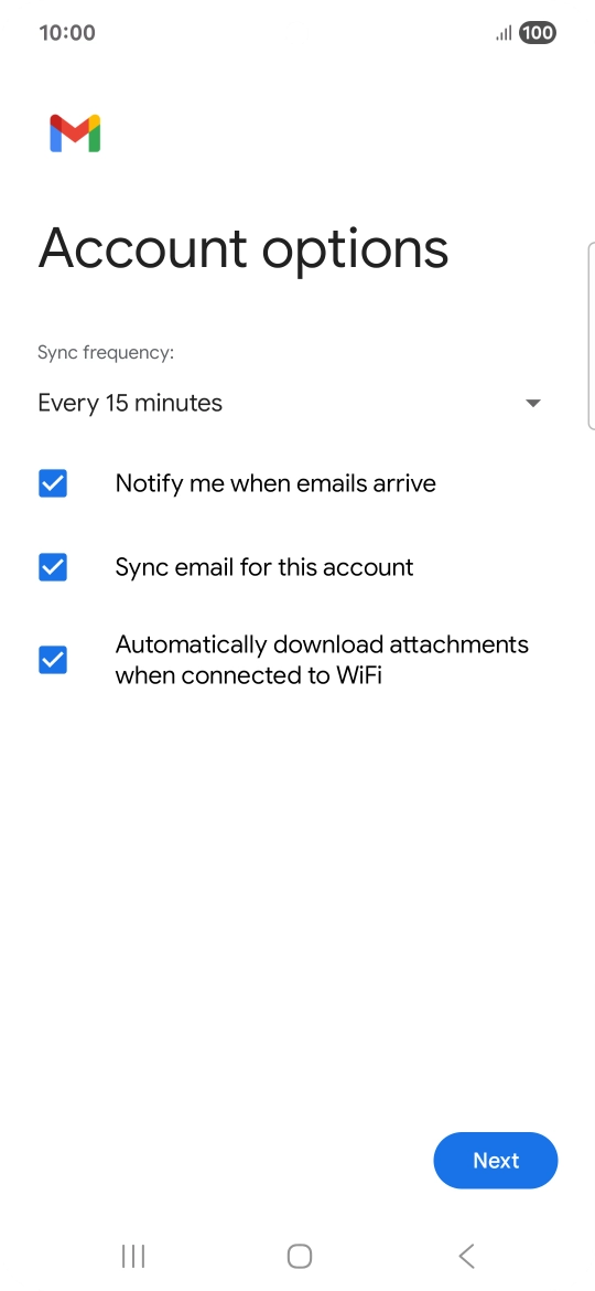 If this screen is displayed, you email account has been recognised and set up automatically. Follow the instructions on the screen to key in more information and finish setting up your phone. If this screen is displayed, you email account has been recognised and set up automatically. Follow the instructions on the screen to key in more information and finish setting up your phone.