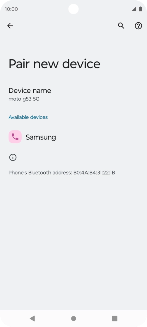 Press the required Bluetooth device and follow the instructions on the screen to pair the device with your phone. Press the required Bluetooth device and follow the instructions on the screen to pair the device with your phone.