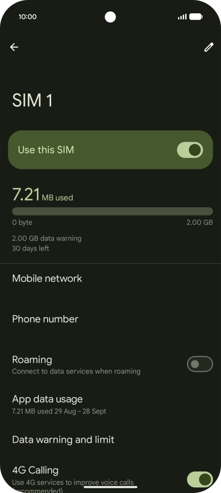 The total data usage is displayed. The total data usage is displayed.