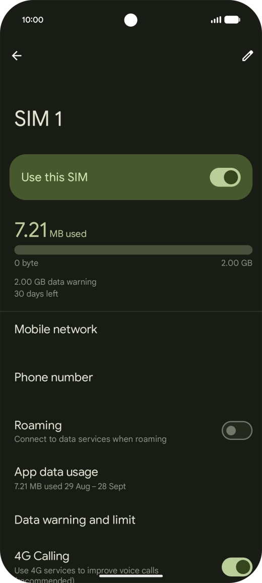 The total data usage is displayed. The total data usage is displayed.