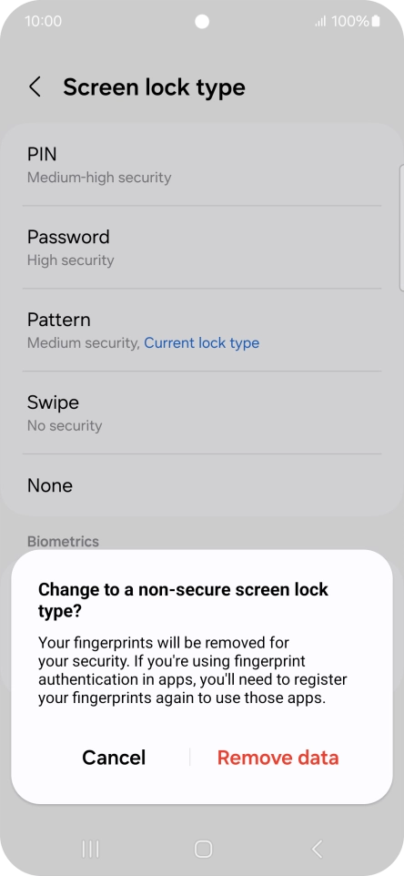 Press Remove data. Press Remove data.