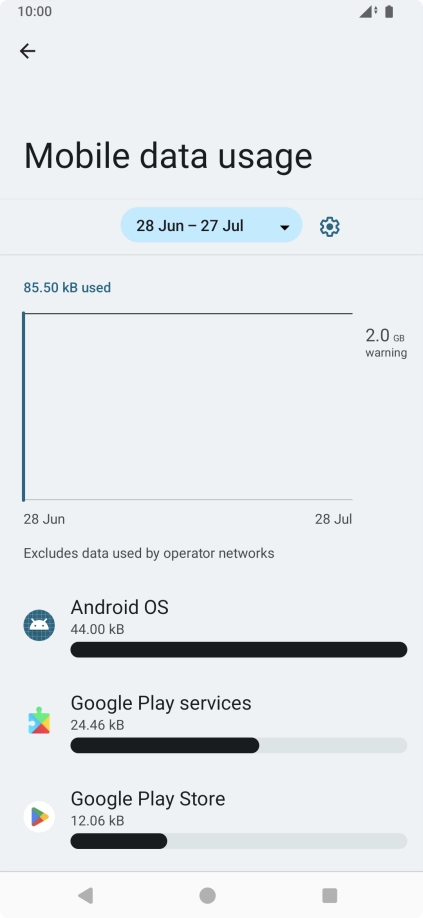 The data usage for each application is displayed below the name of the application. The data usage for each application is displayed below the name of the application.