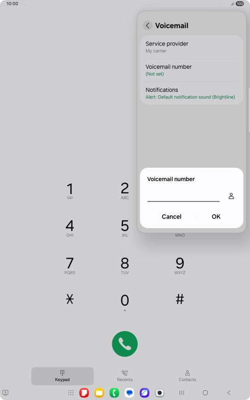 Key in +447953222222 and press OK. Key in +447953222222 and press OK.