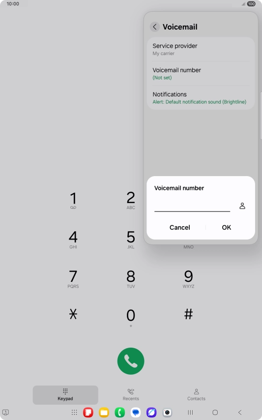 Key in +447953222222 and press OK. Key in +447953222222 and press OK.