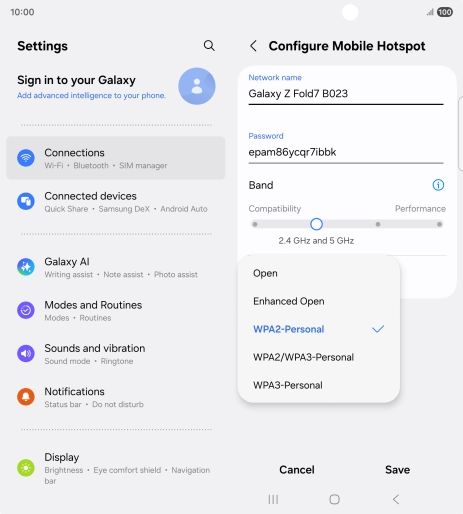 Press WPA3-Personal to password protect your Wi-Fi hotspot. Press WPA3-Personal to password protect your Wi-Fi hotspot.