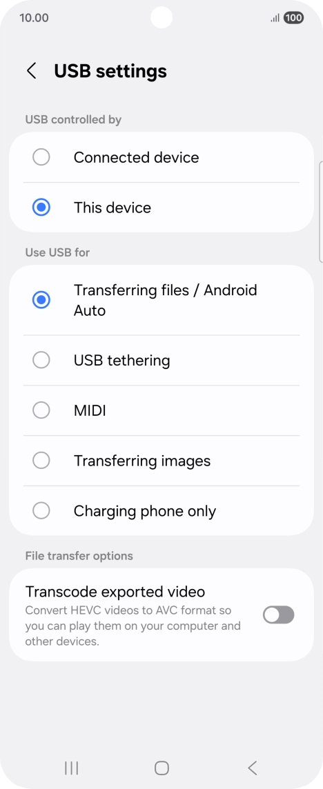 Press Transferring files / Android Auto. Press Transferring files / Android Auto.