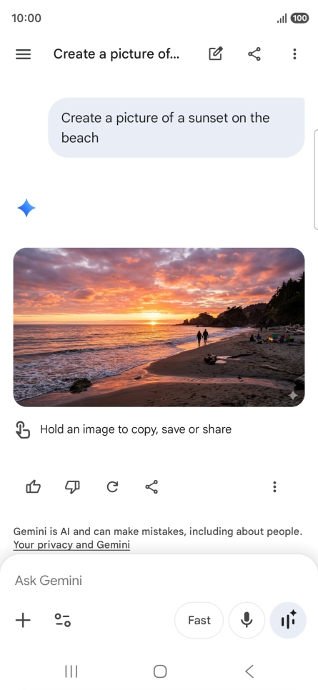 You can also ask Gemini to generate a picture based on your description. You can also ask Gemini to generate a picture based on your description.