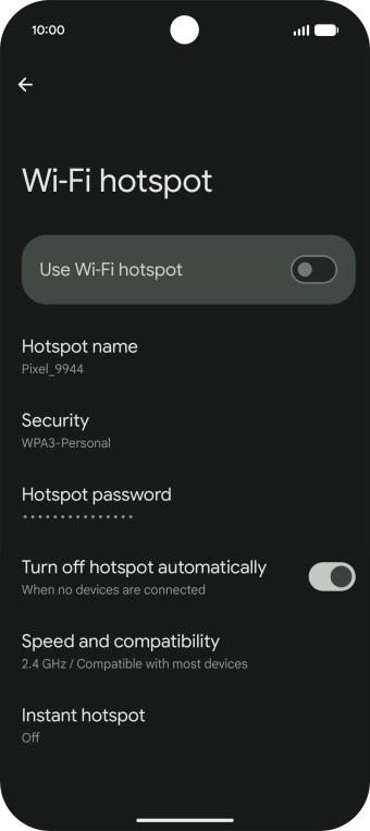 Press Hotspot password and key in the required password. Press Hotspot password and key in the required password.