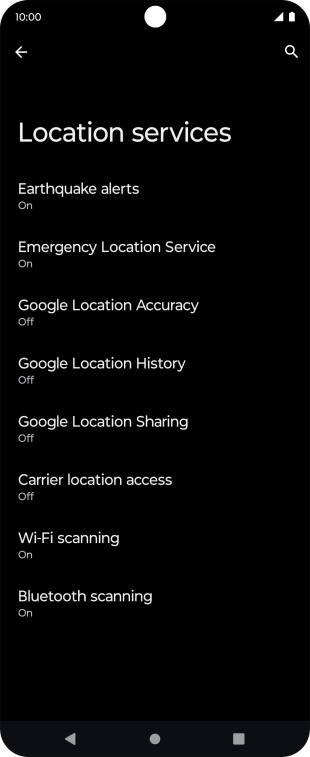 Press Google Location Accuracy. Press Google Location Accuracy.