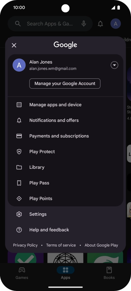 Press Manage apps and device. Press Manage apps and device.