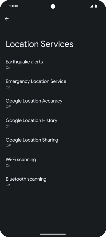 Press Google Location Accuracy. Press Google Location Accuracy.