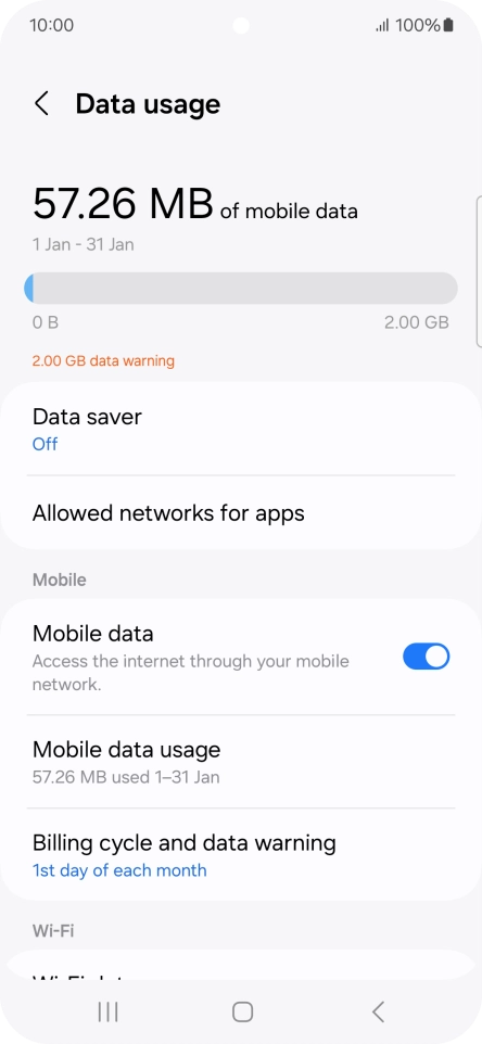 The total data usage is displayed. The total data usage is displayed.