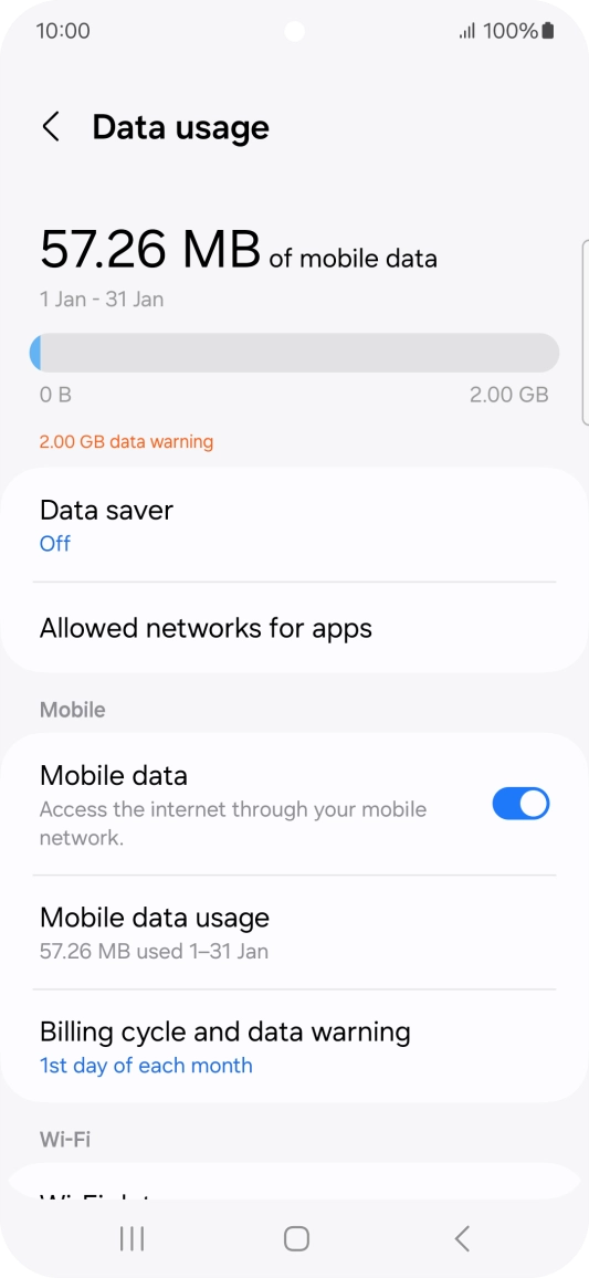 The total data usage is displayed. The total data usage is displayed.
