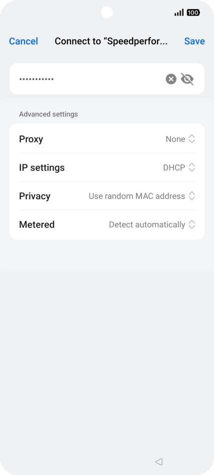 Key in the password for the Wi-Fi network and press Save. Key in the password for the Wi-Fi network and press Save.