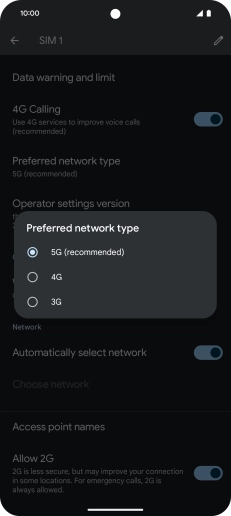 Press the required network mode. Press the required network mode.