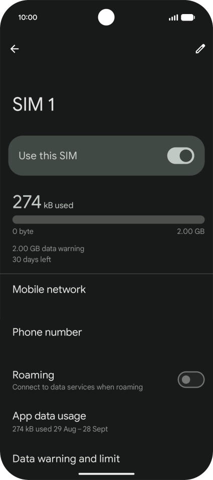 The total data usage is displayed. The total data usage is displayed.