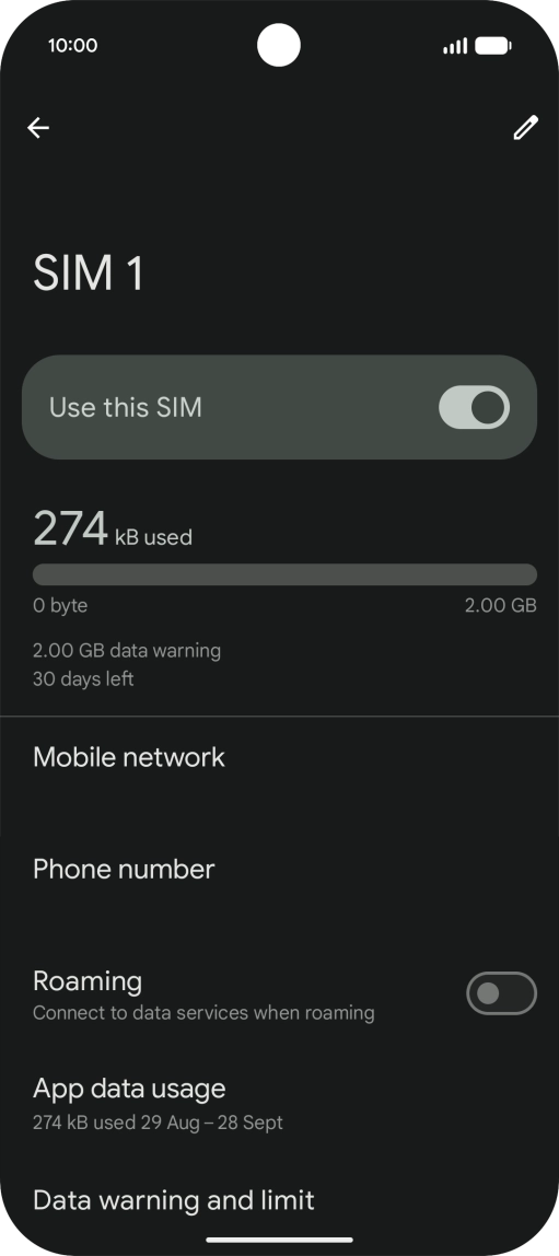 The total data usage is displayed. The total data usage is displayed.