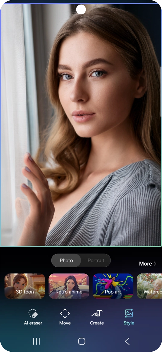 To change the style of your portrait photos, press Style and follow the instructions on the screen to use the function. To change the style of your portrait photos, press Style and follow the instructions on the screen to use the function.