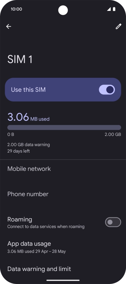 The total data usage is displayed. The total data usage is displayed.