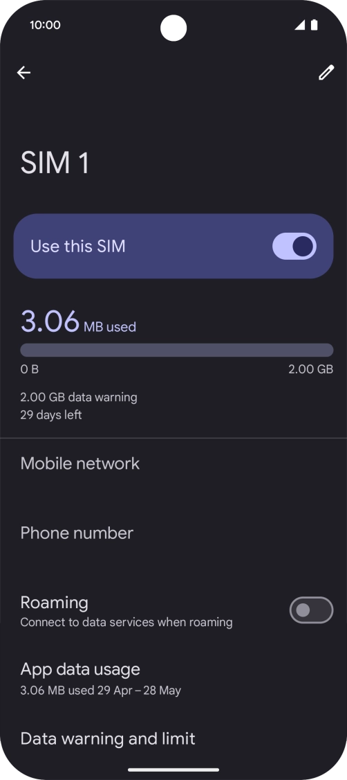 The total data usage is displayed. The total data usage is displayed.