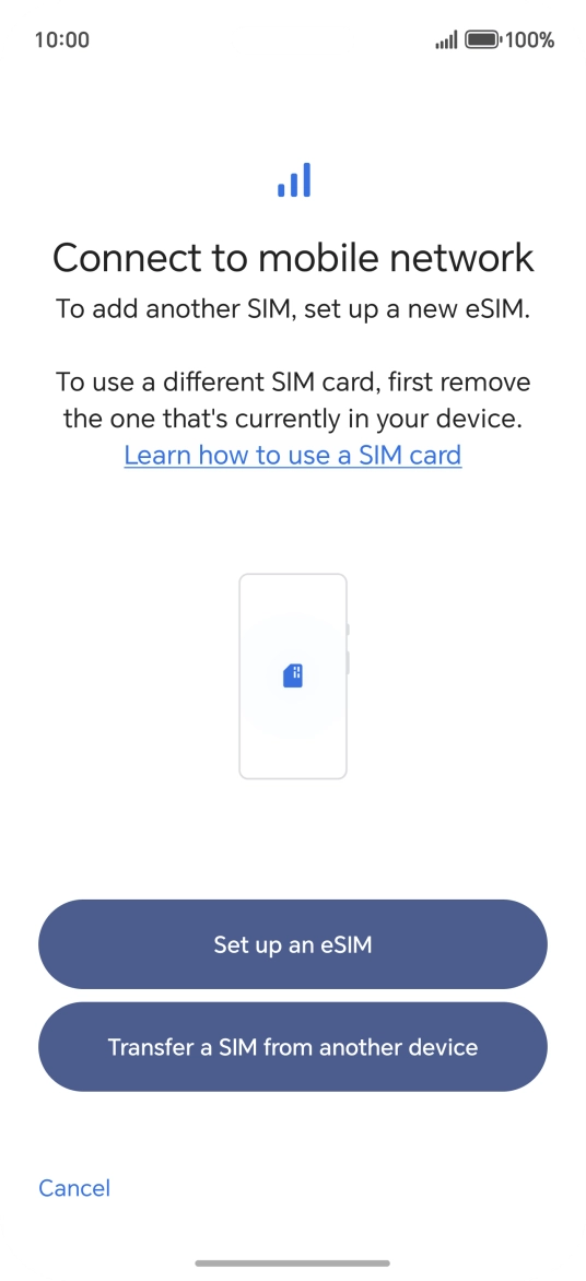 Press Set up an eSIM. Press Set up an eSIM.
