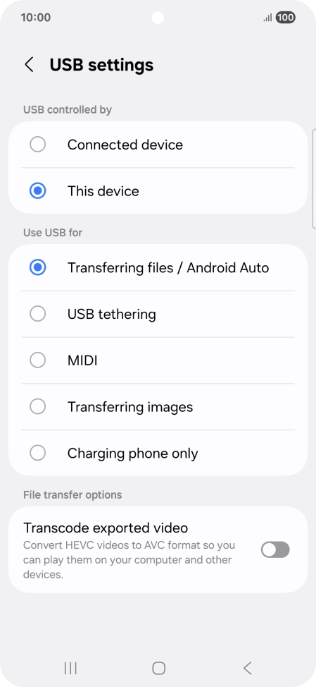 Press Transferring files / Android Auto. Press Transferring files / Android Auto.