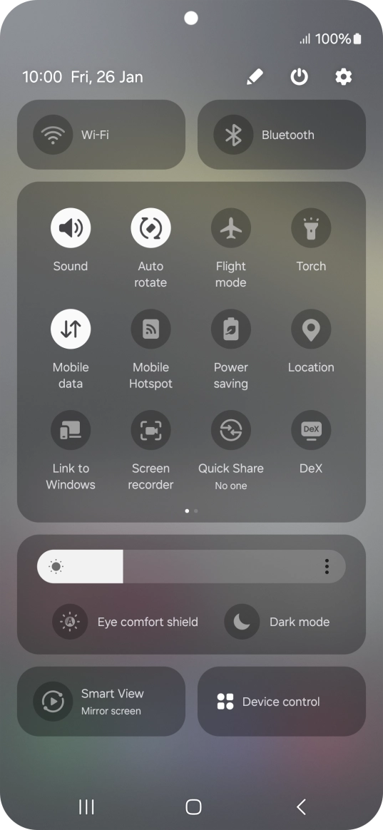 Press the flight mode icon to turn the function on or off. Press the flight mode icon to turn the function on or off.