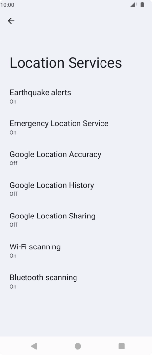 Press Google Location Accuracy. Press Google Location Accuracy.