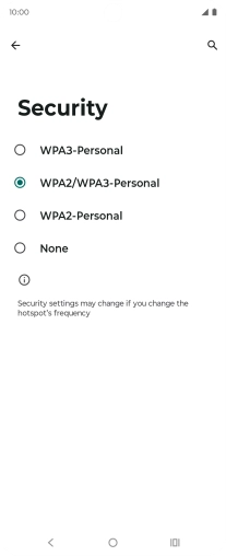 Press WPA3-Personal to password protect your Wi-Fi hotspot. Press WPA3-Personal to password protect your Wi-Fi hotspot.