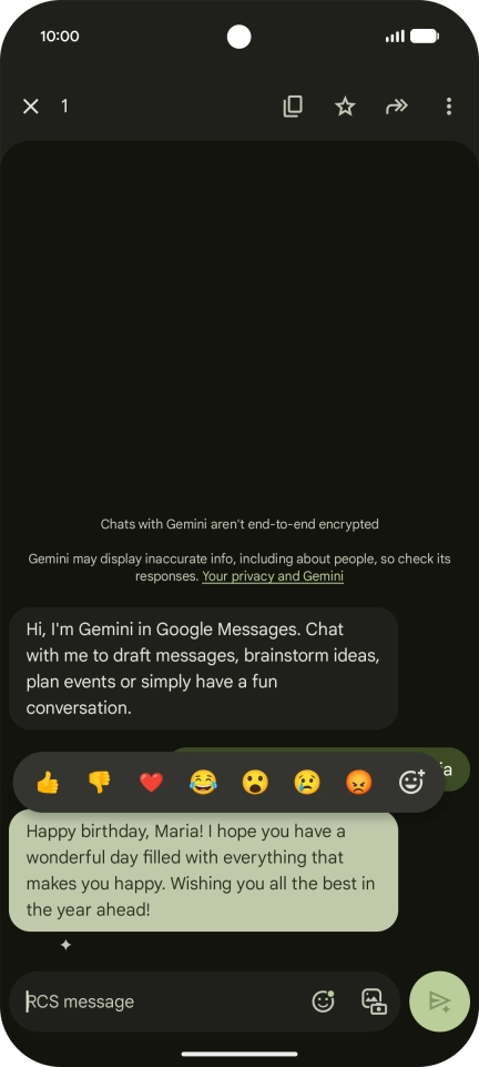 Press and hold the text suggestion from Gemini. Follow the instructions on the screen to use the text suggestion. Press and hold the text suggestion from Gemini. Follow the instructions on the screen to use the text suggestion.