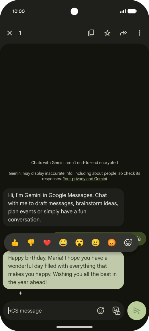 Press and hold the text suggestion from Gemini. Follow the instructions on the screen to use the text suggestion. Press and hold the text suggestion from Gemini. Follow the instructions on the screen to use the text suggestion.