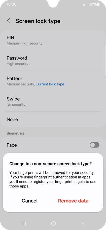 Press Remove data. Press Remove data.