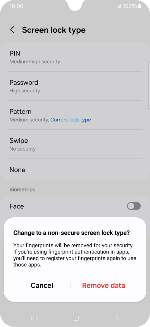 Press Remove data. Press Remove data.