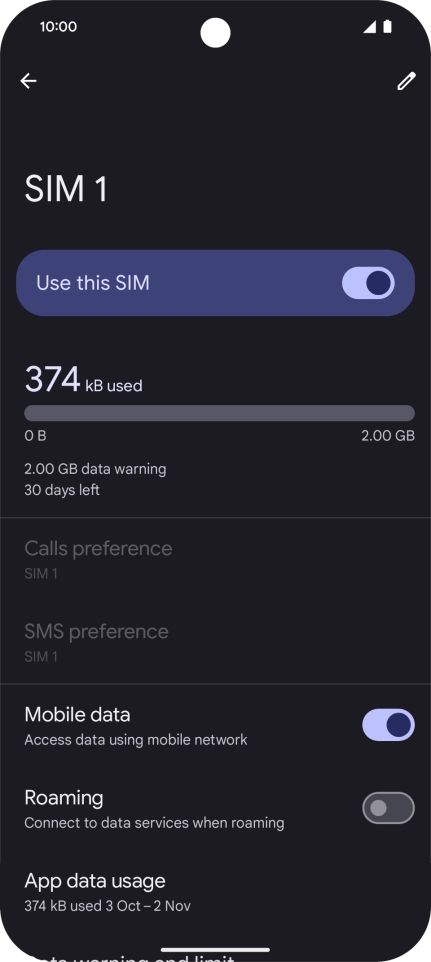 The total data usage is displayed. The total data usage is displayed.