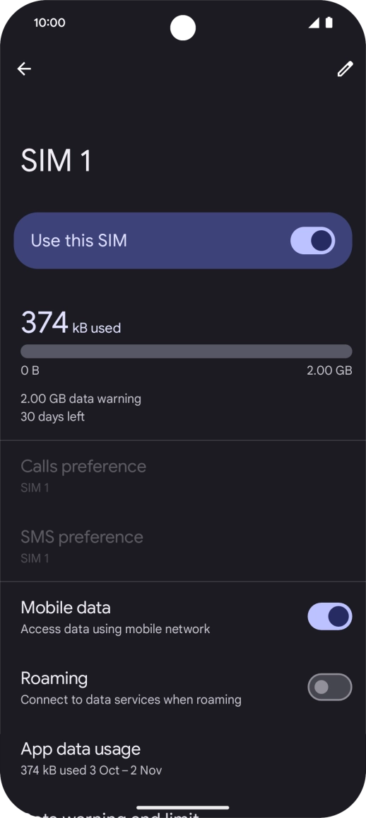 The total data usage is displayed. The total data usage is displayed.