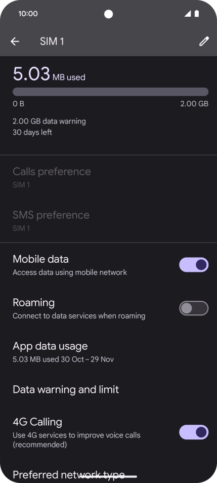 The total data usage is displayed. The total data usage is displayed.