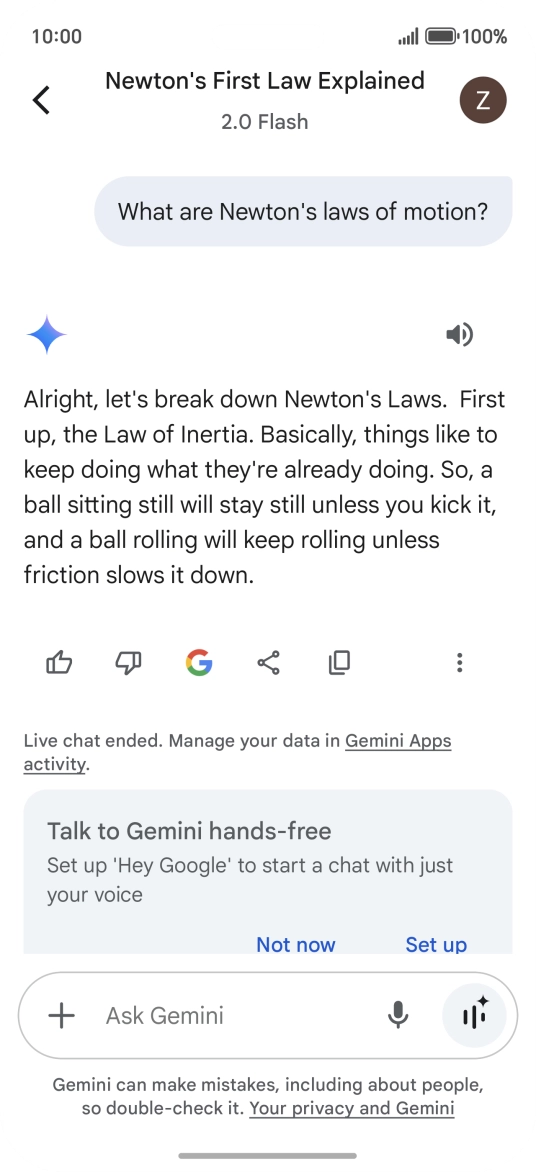 Transcription of the conversation with Gemini Live is now displayed. Transcription of the conversation with Gemini Live is now displayed.