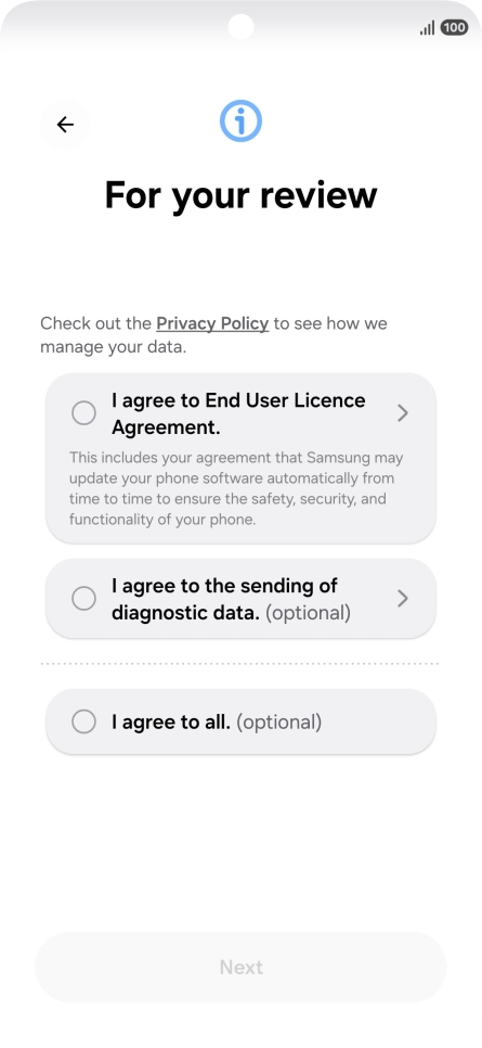 Press the fields next to the required settings to select them. Press the fields next to the required settings to select them.