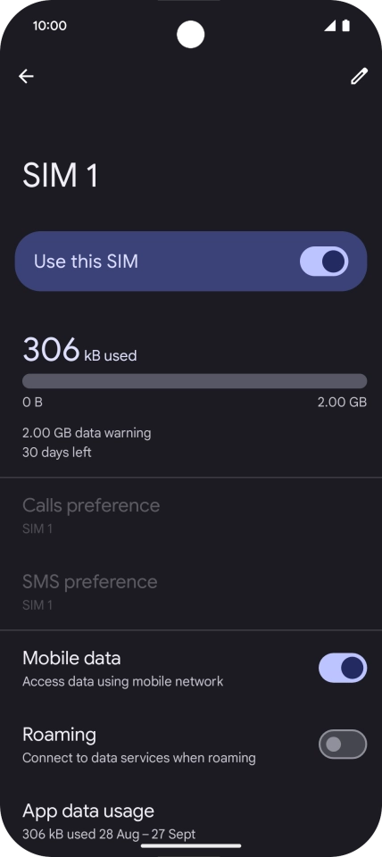 The total data usage is displayed. The total data usage is displayed.