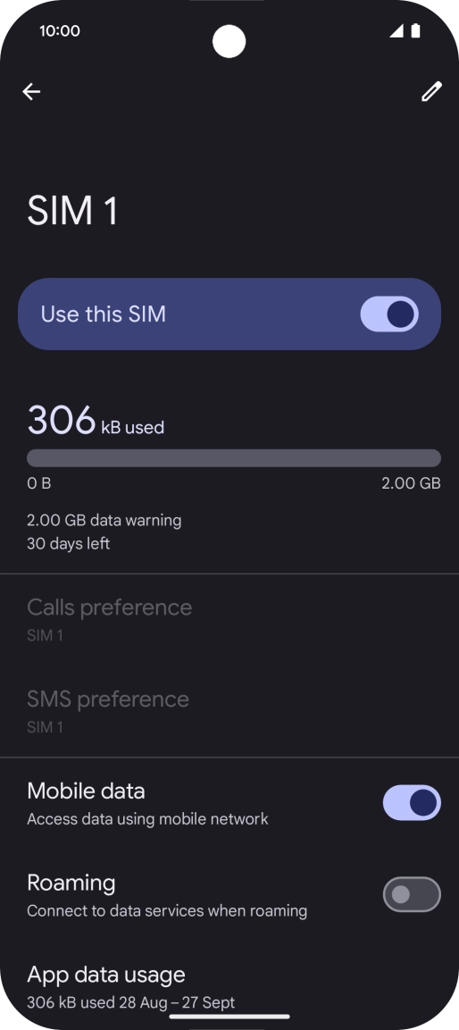 The total data usage is displayed. The total data usage is displayed.